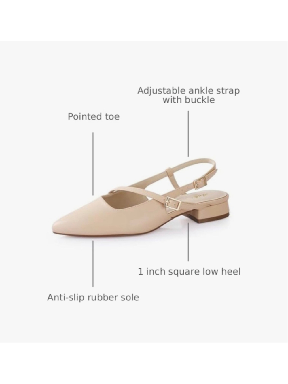 NEW Slingback Low Heels Closed Pointed Toe Ankle Strap Memory Foam 9.5 - Picture 6 of 9